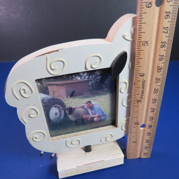 Sheep Lamb Picture Frame with weathered edges stands 5.75" tall Farmhouse Ewe - Picture 10 of 10